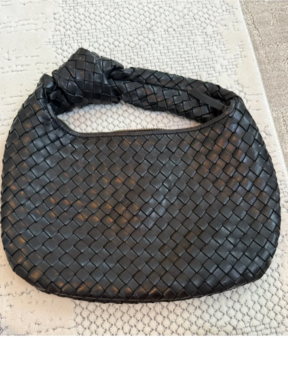 Woven Leather Hobo Bag - Black